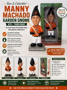 MLB Manny Machado Orioles Orange Black Garden Gnome